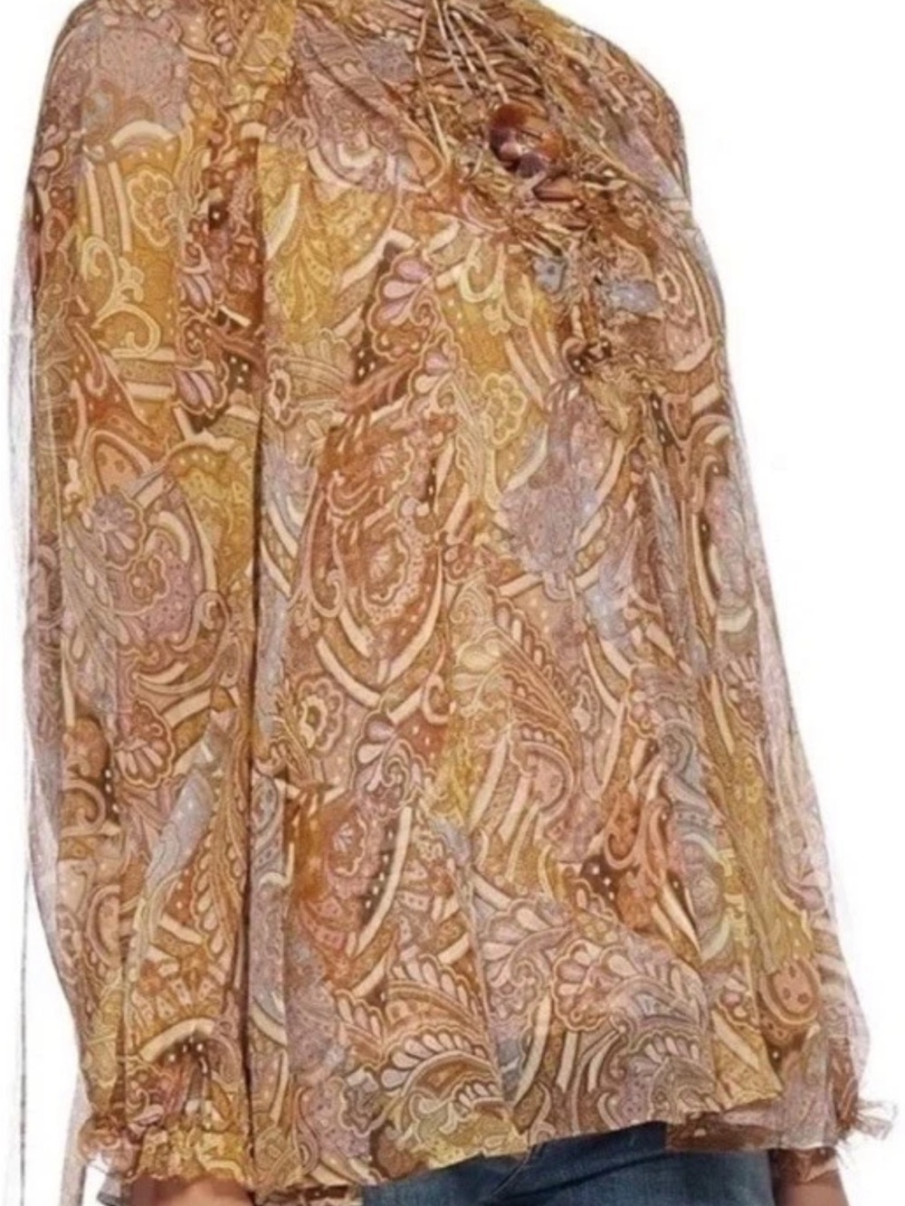 NWOT Zimmermann AU 1/ US Small Paisley Lace-Up Ruffle Blouse in Gold and blues - Picture 6 of 15